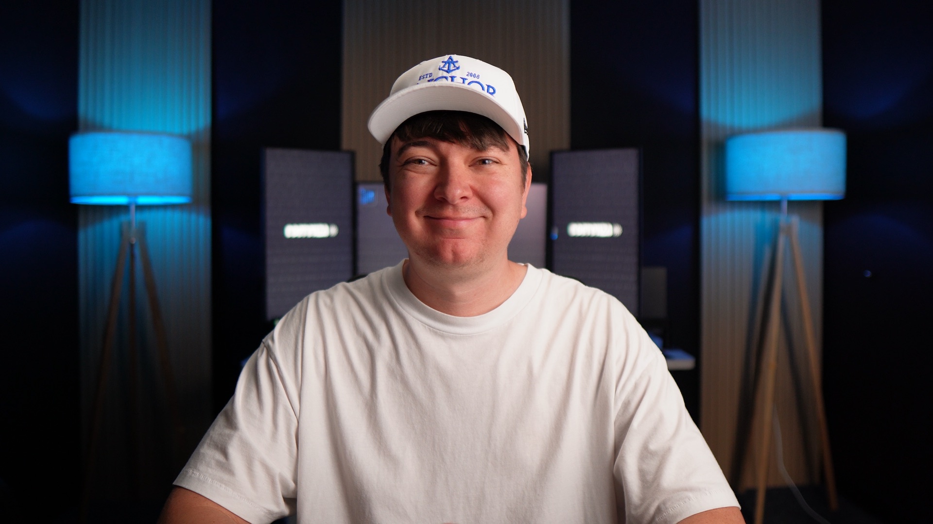 A consultant on camera, dialed in by Expert Edge — broadcast-grade lighting, camera, and audio